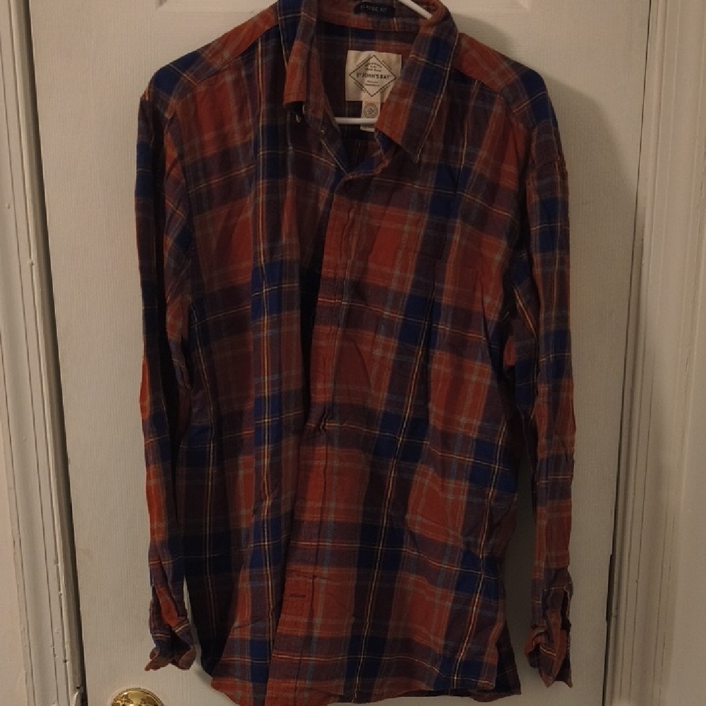 St. John's Bay Men's Checkered Button Down Shirt - Orange and Navy